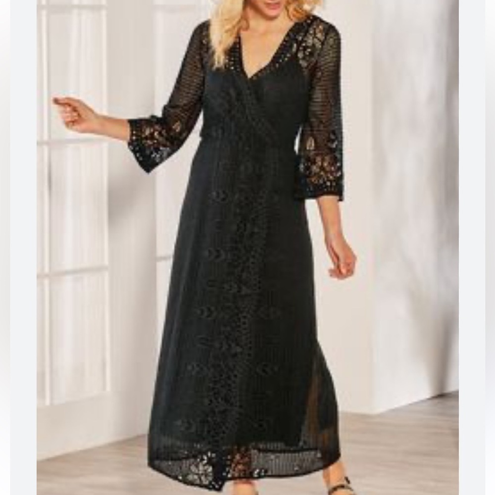 Soft Surroundings Tosca Crochet And Slip Black Dress Sz S Elegant Black Dress